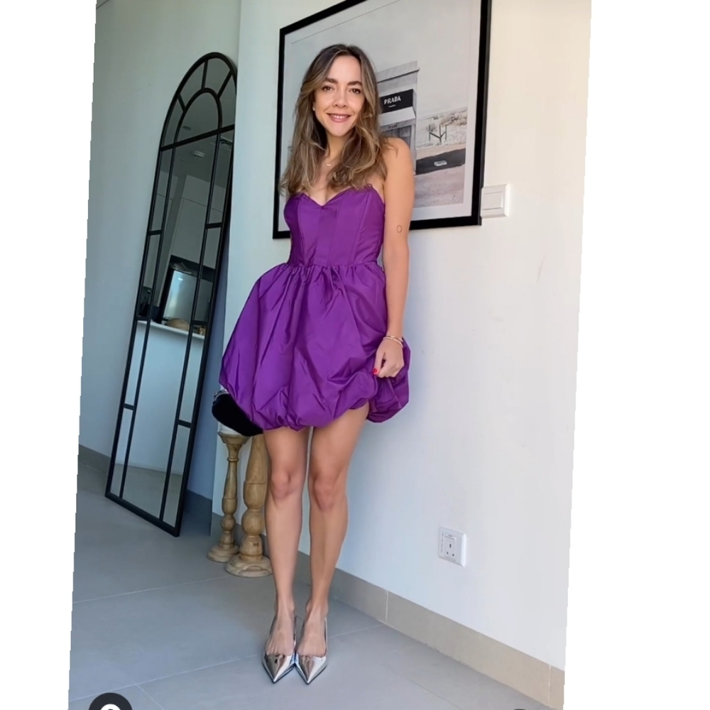 Zara Purple Strapless Bubble Mini Dress